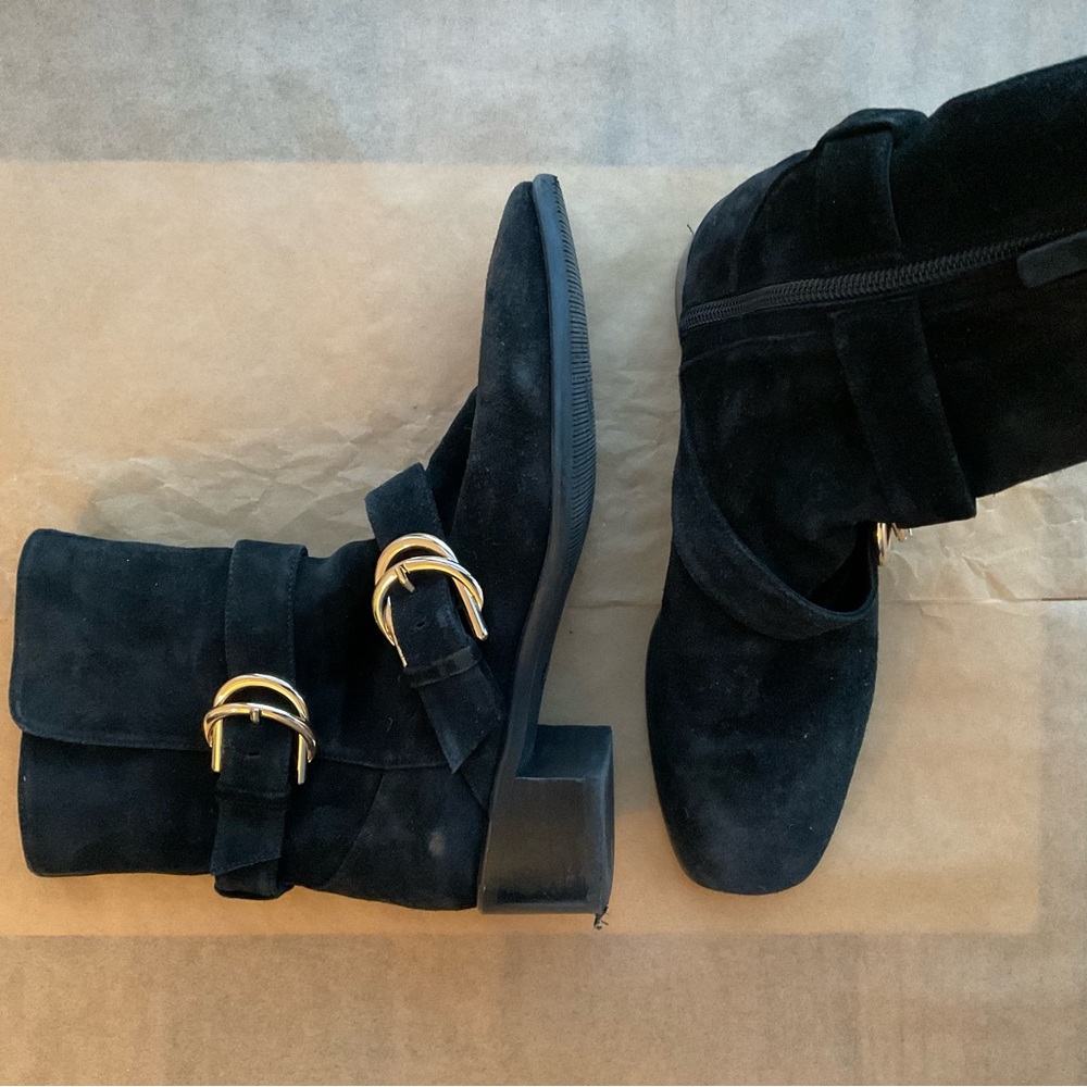 Stuart Weitzman Youth Black Suede Mid-Calf Moto Boots